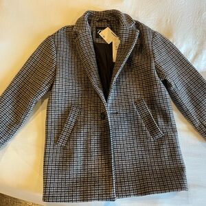 Zara Gray and Brown Pea Coat with Notched Lapels